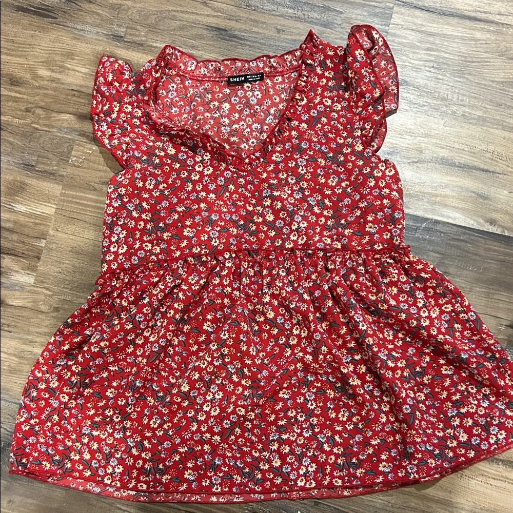 SHEIN Red Floral Blouse